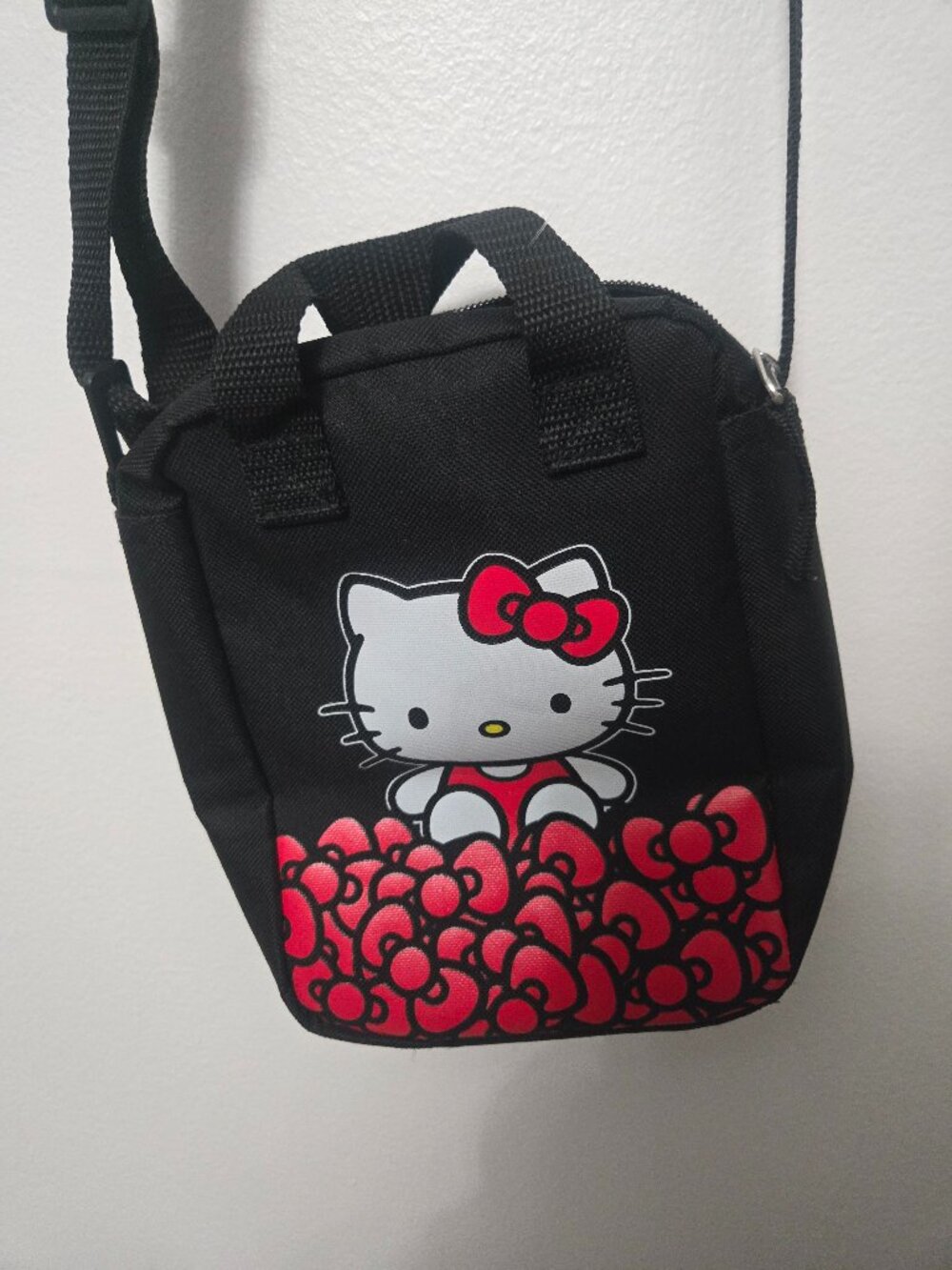 Sanrio Hello Kitty Mini Crossbody Bag Black Red Bow Pile Kawaii Anime Y2K
